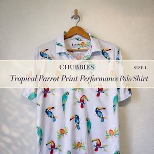 Chubbies Tropical Parrot Print Performance Polo Shirt Size L